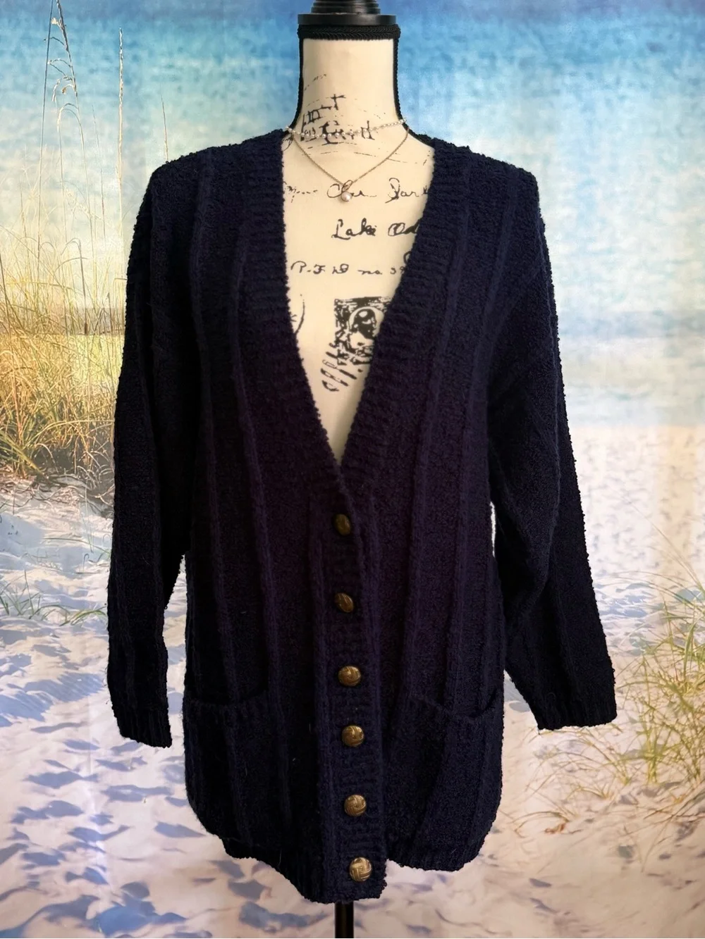 Cozy Navy V-Neck Button Cardigan